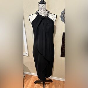 SLNY Size Medium Little Black Dress High Neck Silver Accents